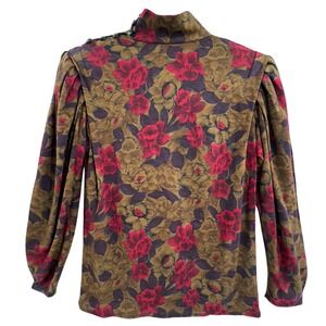 Vintage Ungaro Ter Floral Mock Neck Puff Shoulder Top Parisian Romantic 10